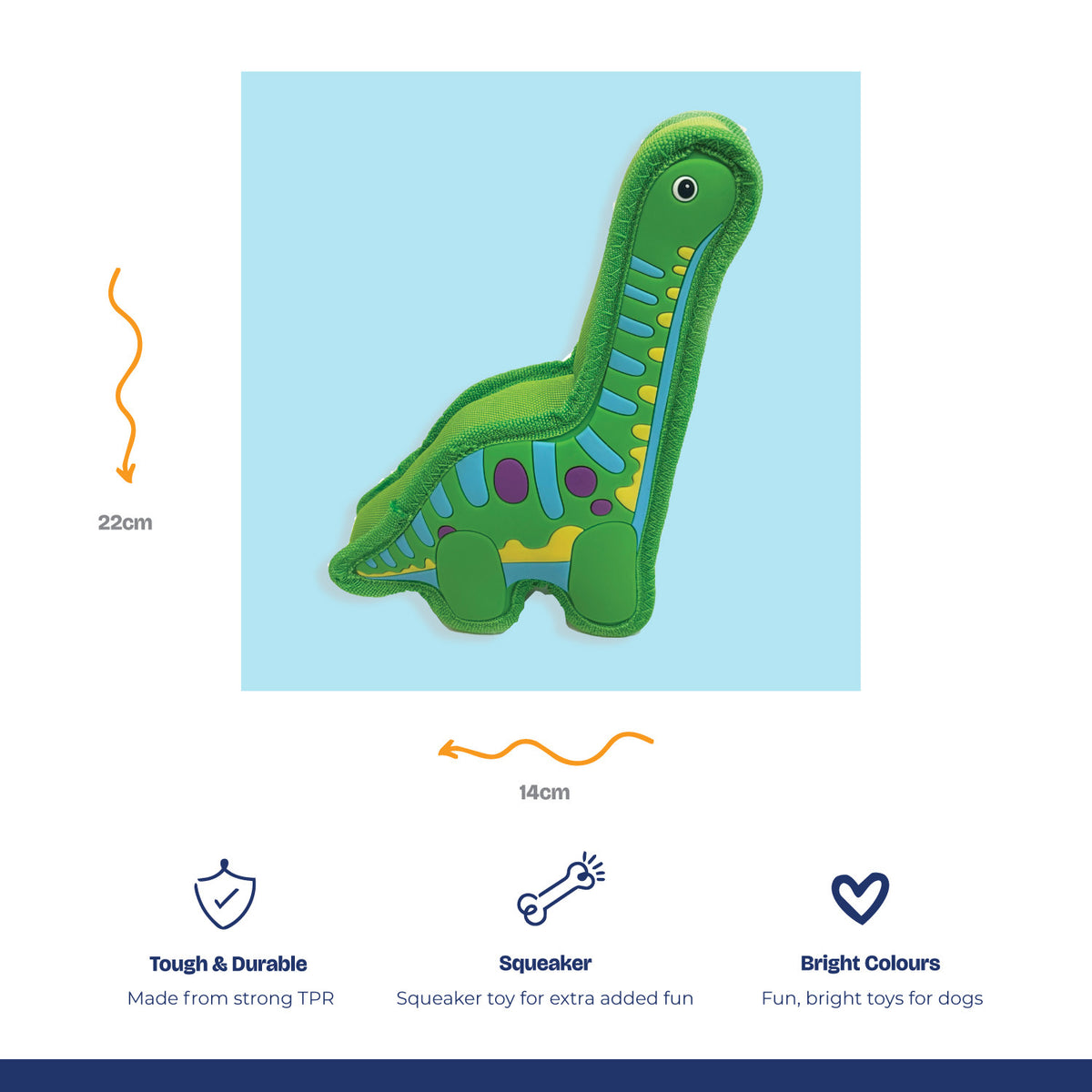 Happy Pet TPR Dinosaur Dog Toy - Olive Brachiosaurus