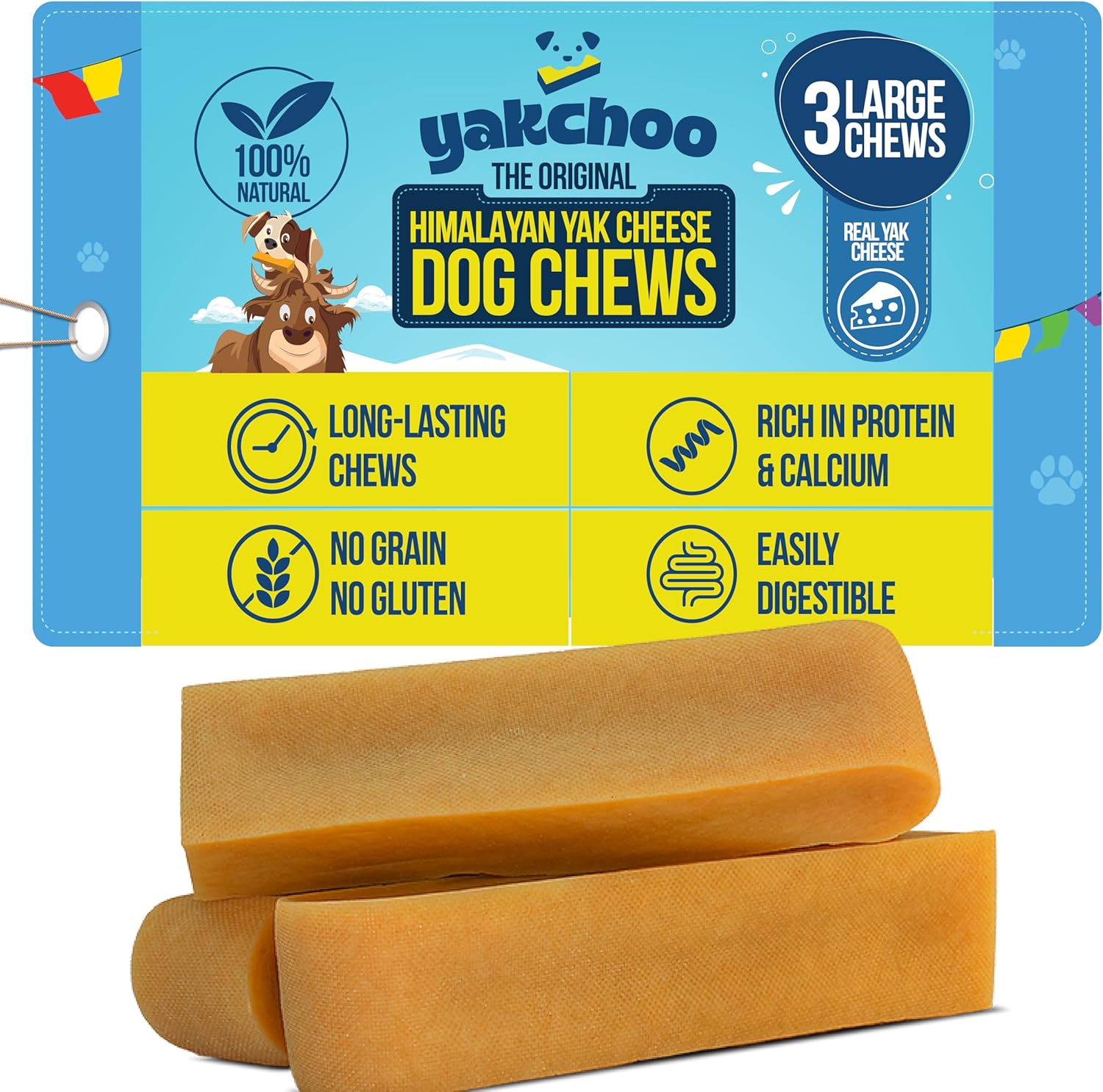 Yakchoo Himalayan Yak Cheese Dog Chews – Large 130g - 2 or 3 Pack Options