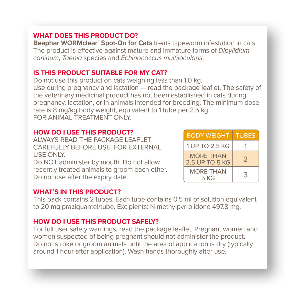 Beaphar WORMclear for Cats Worming Spot-On Solution x 2