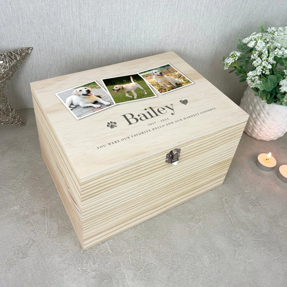 Personalised Three Photo Pet Memorial Keepsake Box 5 Sizes