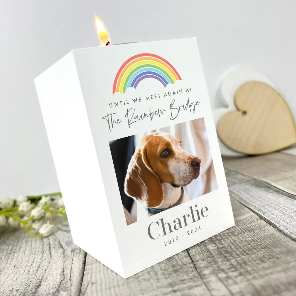 Personalised Until We Meet Again Pet Memorial Photo White Tea Light Holder