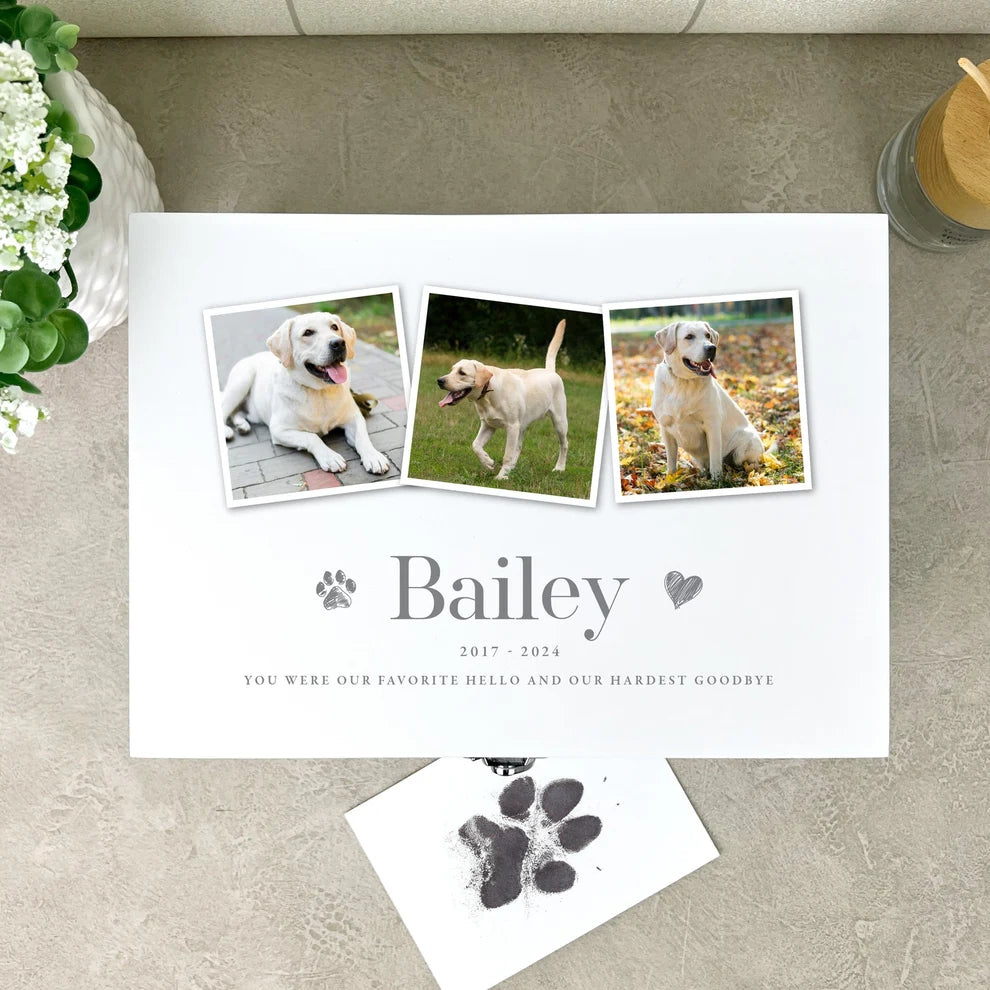 Personalised White Wooden Three Photo Pet Memorial Keepsake Box 3 Sizes