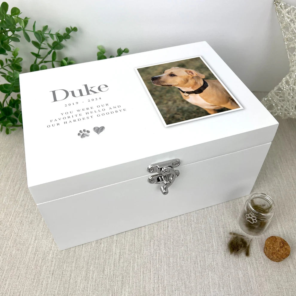 Personalised White Wooden Sketch Pet Photo Memorial Keepsake Box 3 Sizes