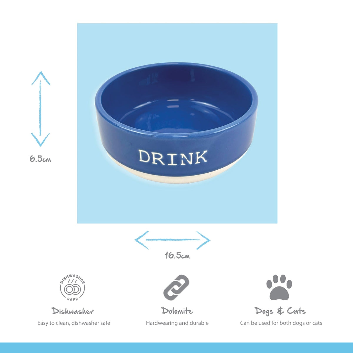 Azure Blue Drink Pet Bowl 16.5cm