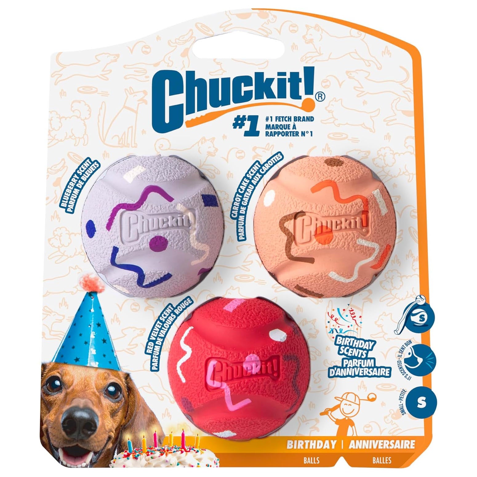 Chuckit! Birthday Ball Medium 3 Pack – High Bounce Fetch Dog Toy