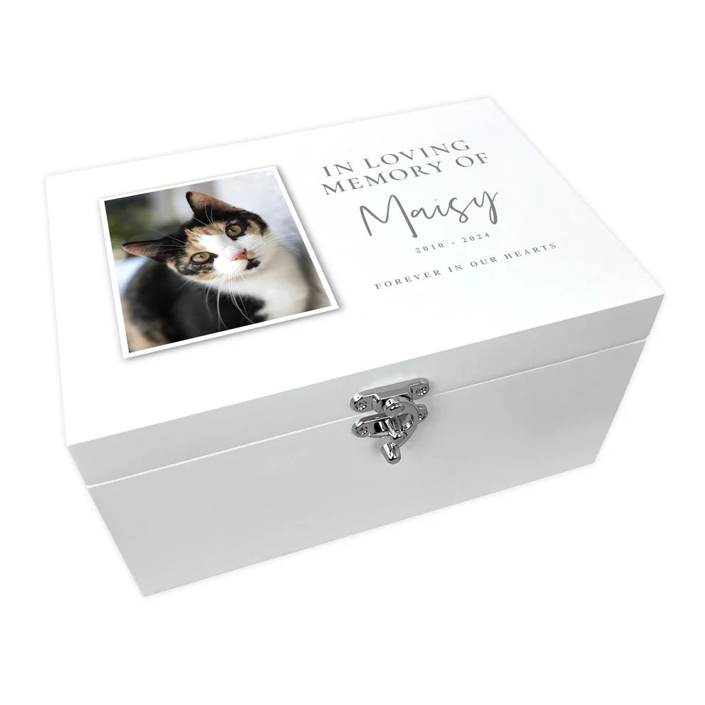 Personalised White Wooden In Loving Memory Of Pet Photo Memorial Keepsake Box 3 Sizes