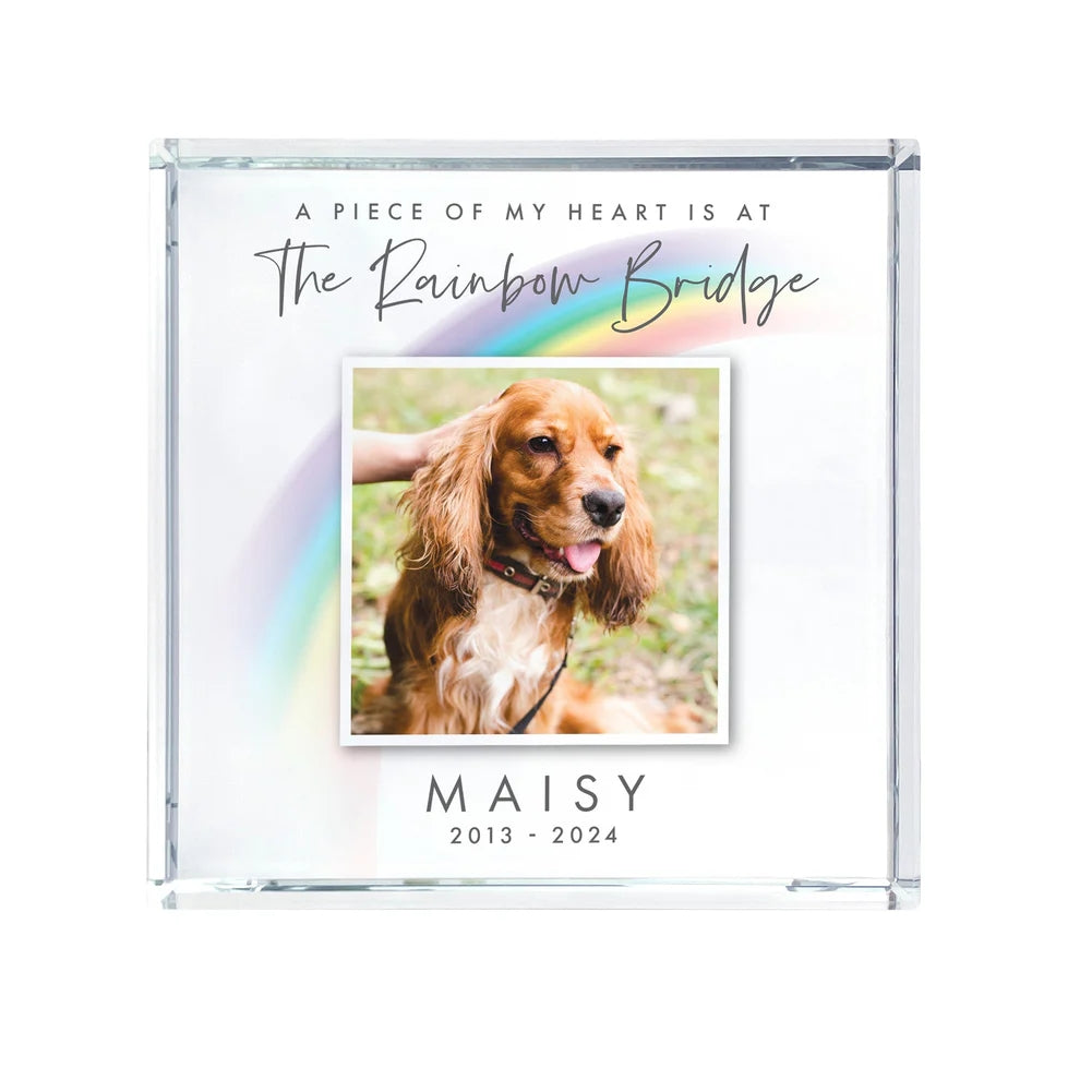 Personalised Pet Memorial Rainbow Bridge Photo Crystal Token