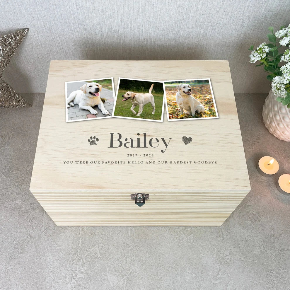 Personalised Three Photo Pet Memorial Keepsake Box 5 Sizes