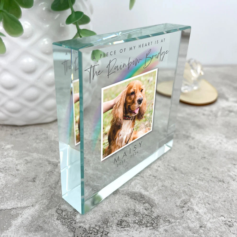 Personalised Pet Memorial Rainbow Bridge Photo Crystal Token