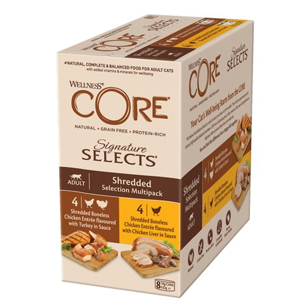 Wellness CORE Cat Wet Adult Signature Selects Shredded Multipack 8 x 79g