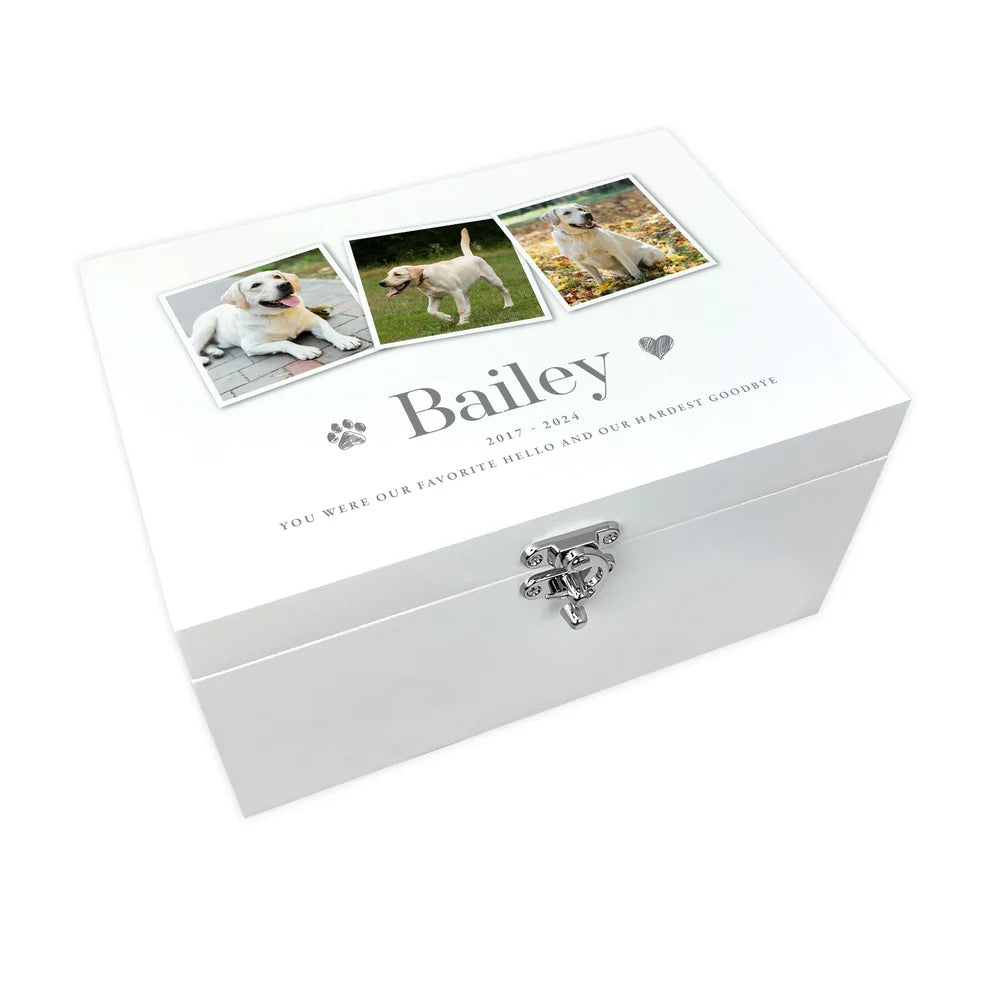 Personalised White Wooden Three Photo Pet Memorial Keepsake Box 3 Sizes