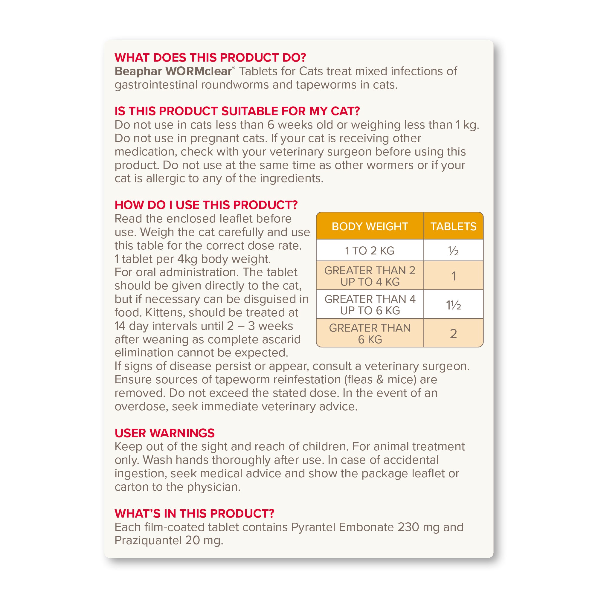 Beaphar WORMclear for Cats Worming Tablets x 2