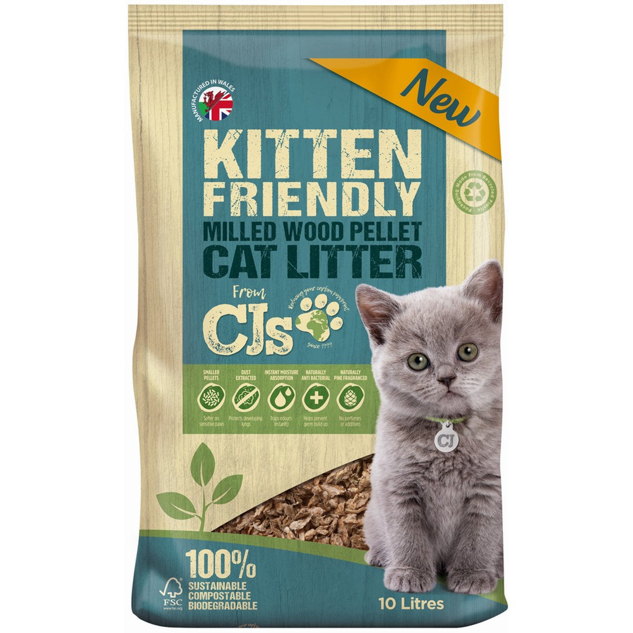 CJs Kitten Friendly Litter Wood Pellets 10L