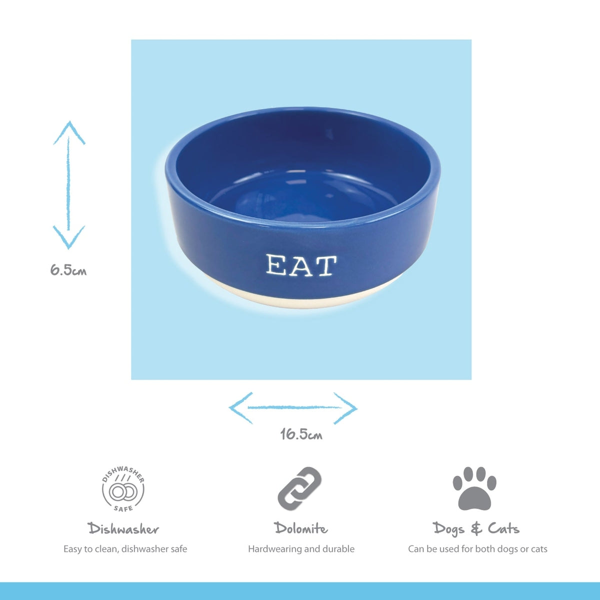 Azure Blue Eat Pet Bowl 16.5cm