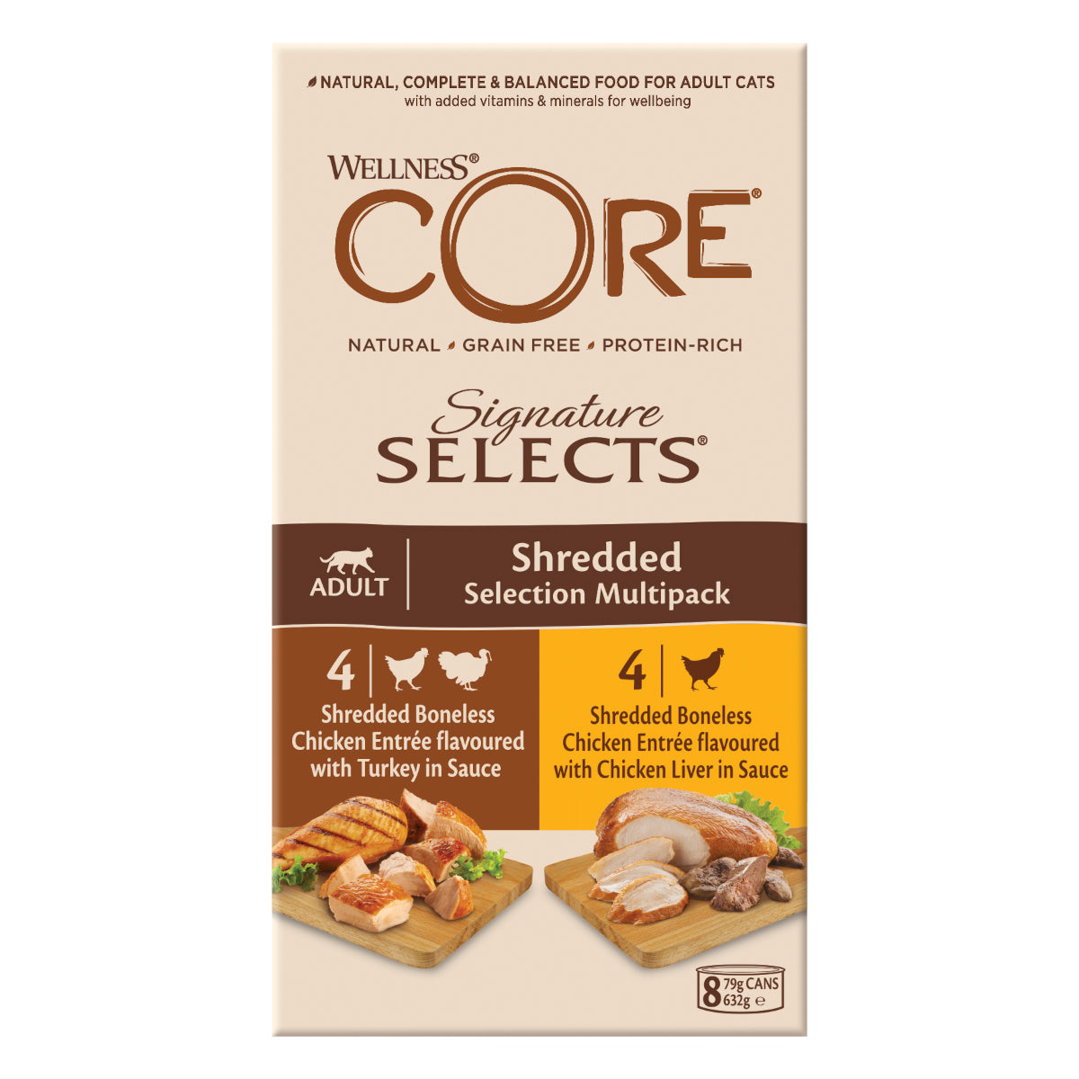 Wellness CORE Cat Wet Adult Signature Selects Shredded Multipack 8 x 79g